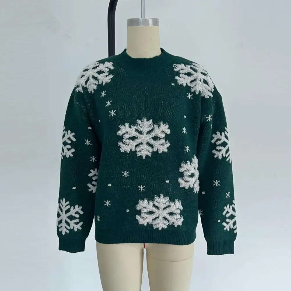 Women Knitted Sweater Snowflake Print Christmas Print Jacquard  Pullover Knitwear Xmas Sweater Jumper свитер женский