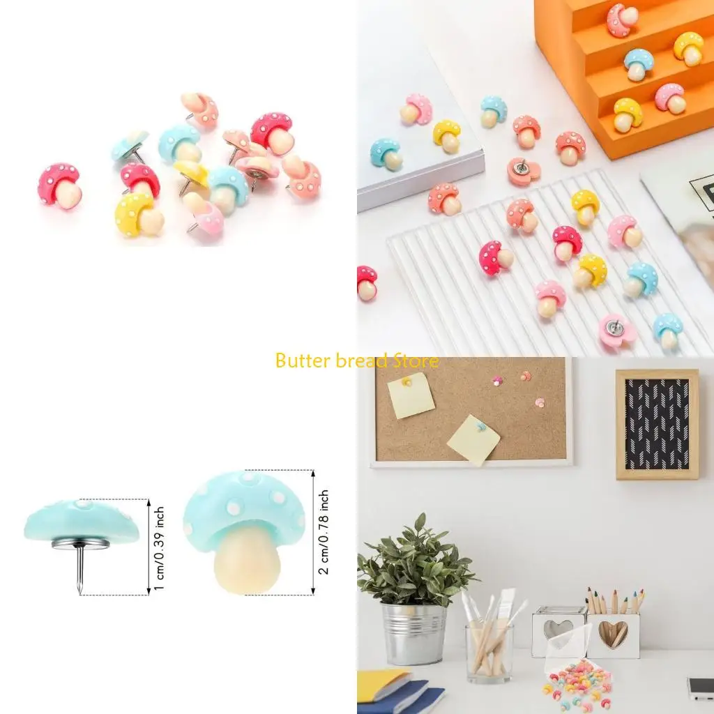 

W89C 30 Pieces Mushroom Thumbtack Mushroom Shaped Decorative Push Pins Thumb Tacks for Photos Wall Cork Boards Paper