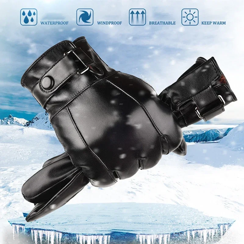 قفازات رجالية بسيطة متقدمة من جلد البولي يوريثان مقاومة للرياح ومقاومة للماء دافئة ومناسبة لقفازات الركوب والقيادة في الهواء الطلق #6