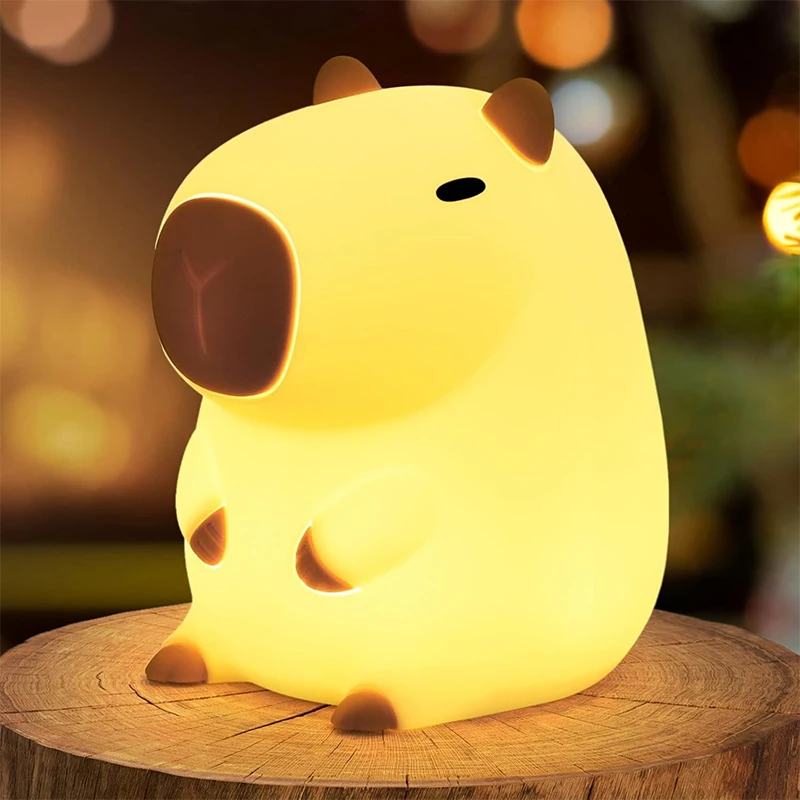 

Cute Capybara Night Light Children's Silicone Nightlight Gift USB Rechargeable Animal Touch Bedside Sleep Lamp Decoration