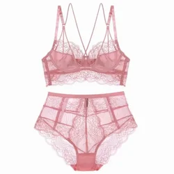 Women See Through Sexy Bra Set Lace Underwear Ladies Lingerie Set Girls Thin Brief Set chic