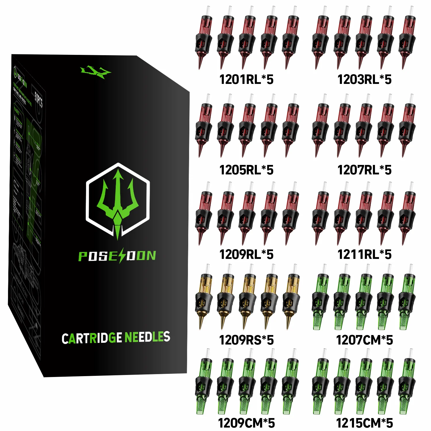 Poseidon Tattoo Cartridge Needles 50PCS Sterile Disposable Tattoo Needle RL RS RM M1 Permanent Makeup Needle for Tattoo Supplies