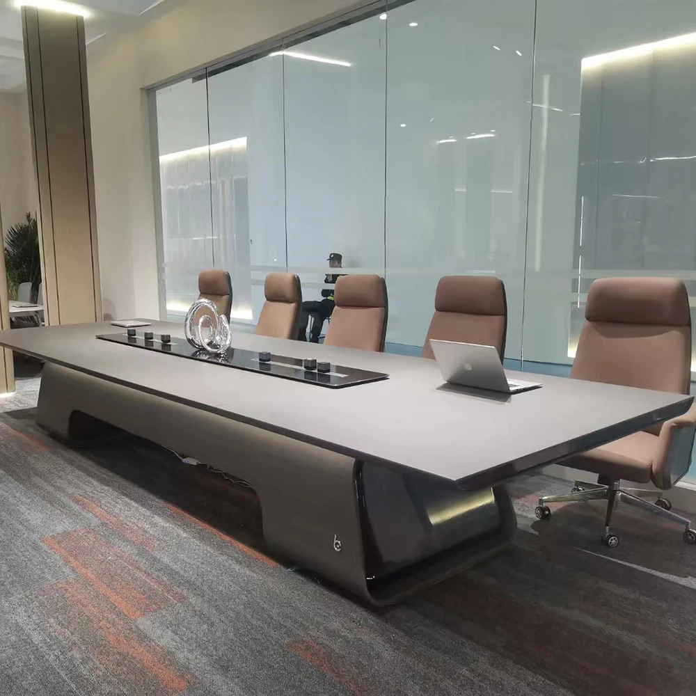 High-End Luxury Custom Solid Wood Modern Modular Large Panel Conference Table Office School Hospital Can Accommodate 18 People