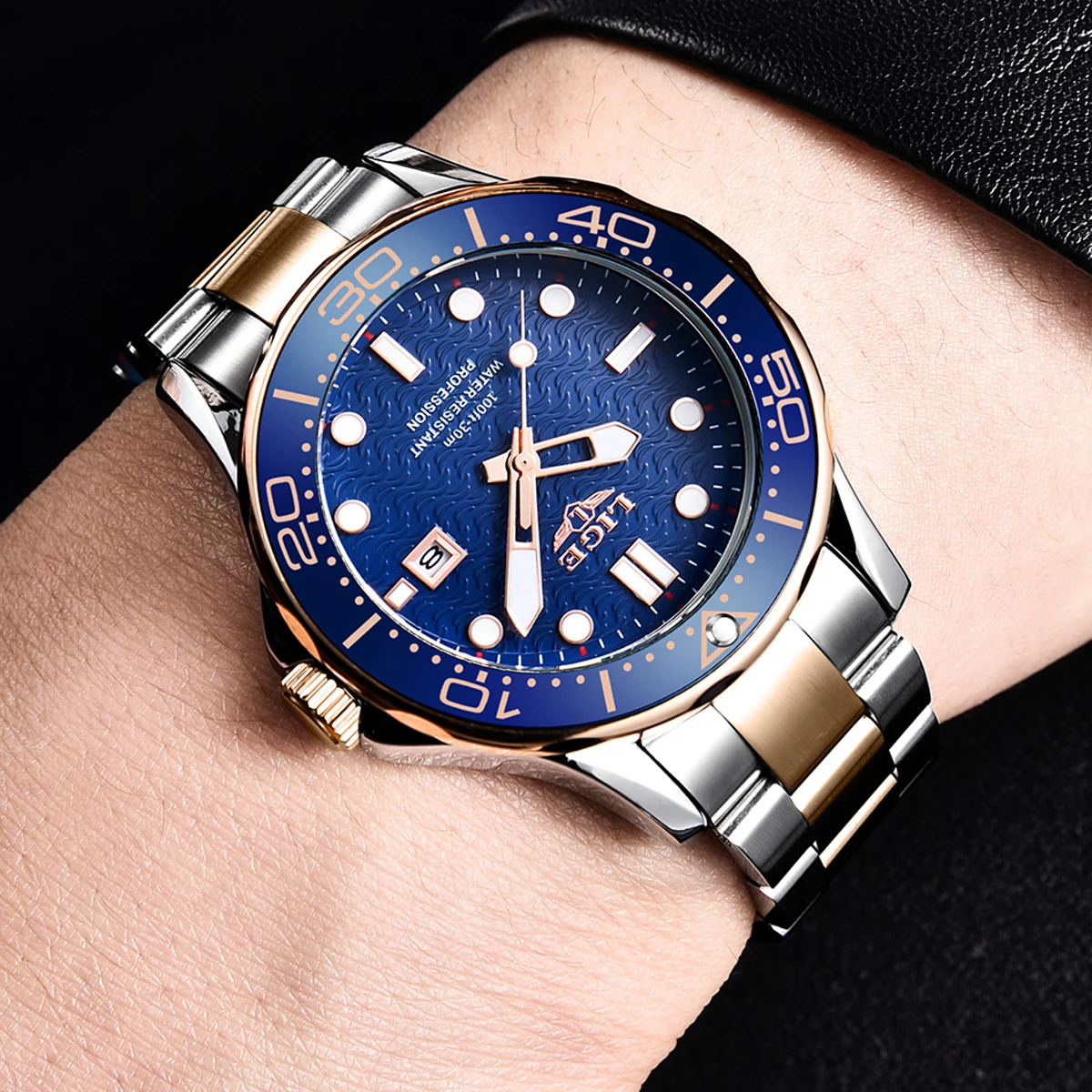 LIGE Luxus Herren Armbanduhr Wasserdicht Leuchtend Datum Woche Männer Uhr Edelstahl Business Herrenuhren Quarz Männliche Armbanduhr