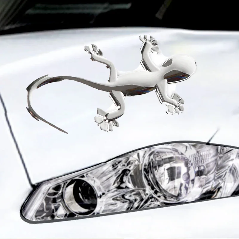 Auto 3D Gecko Stickers Car Styling Accessories Silver Chrome Decal For Window Car Trucks Universal