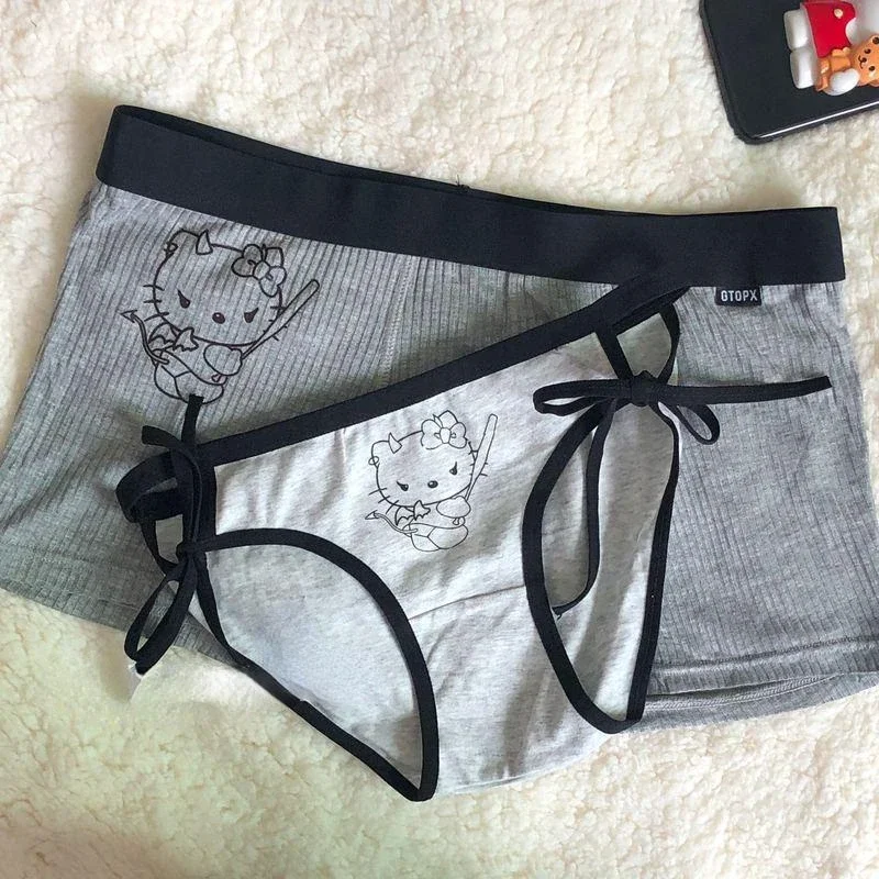 3pcs Y2k Hello Kitty Couples Underpants Pure Cotton Breathable Cute Interesting Men Women Underwear Anime KT Cat Lingerie Briefs