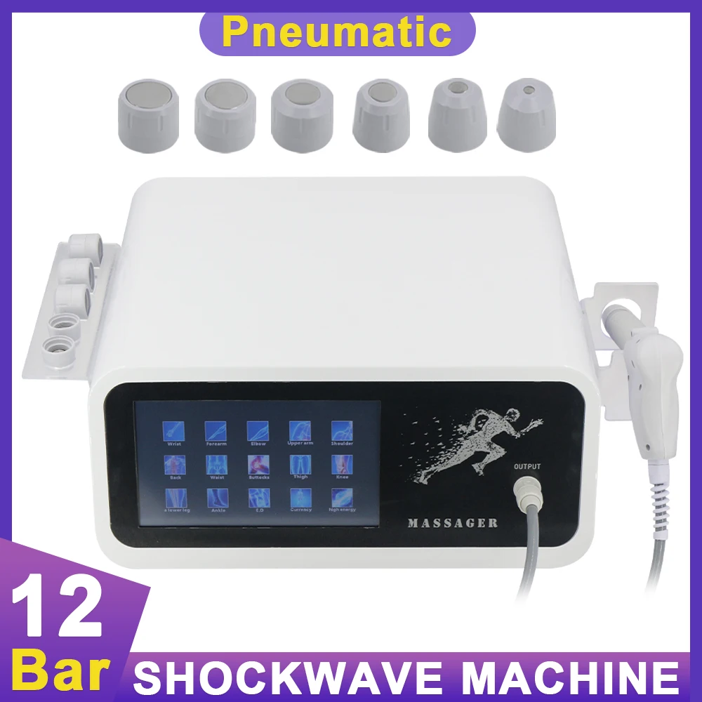 

Professional New 12Bar Pneumatic Shock Wave Equipment Extracorporeal Physiotherapy Body Massage Shockwave Therapy Machine