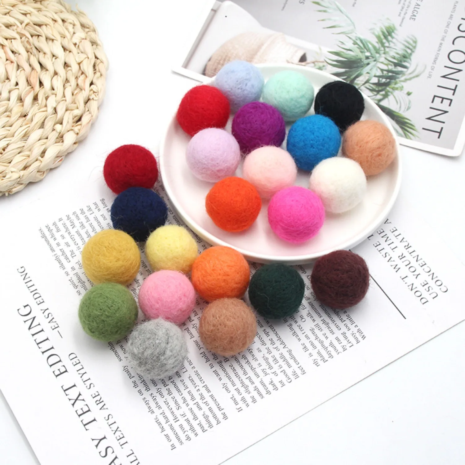 Colorful Wool Ball 0.8cm-3cm for Christmas Tree Garland Decoration Wool Felt DIY Craft Hanging Ornament Accessories(20pcs)