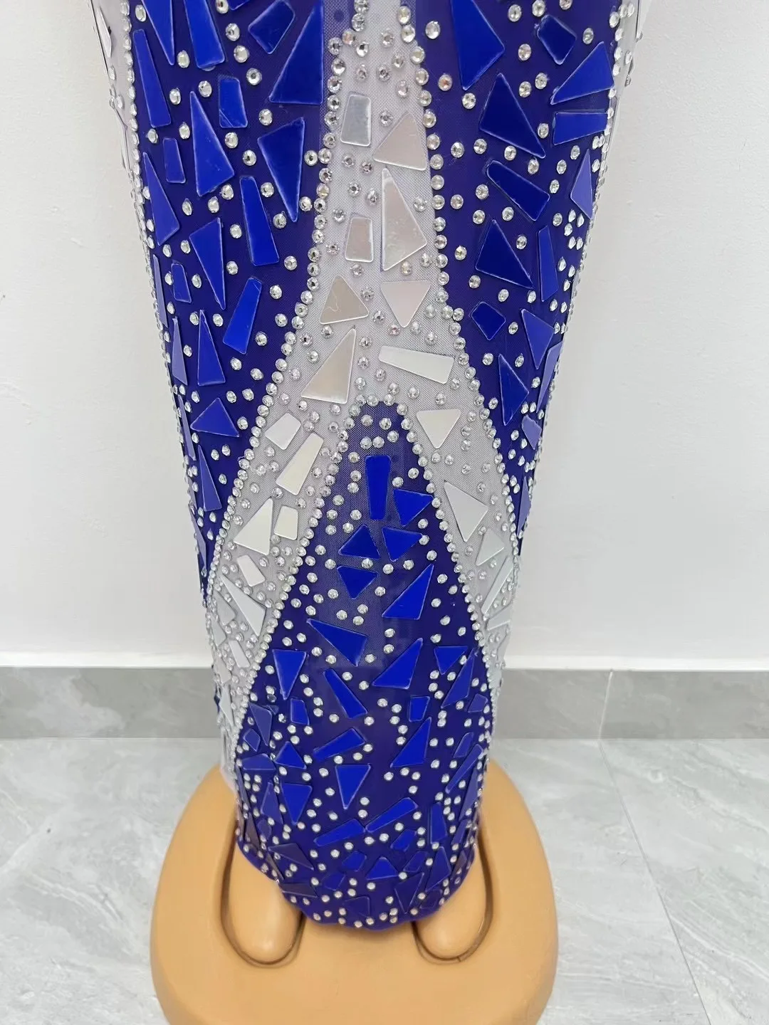 Mode-Design Blau Spiegel Strass DressMesh Stretch Geburtstag Party Outfit WomenSänger Leistung Sexy Kostüm maitianC132