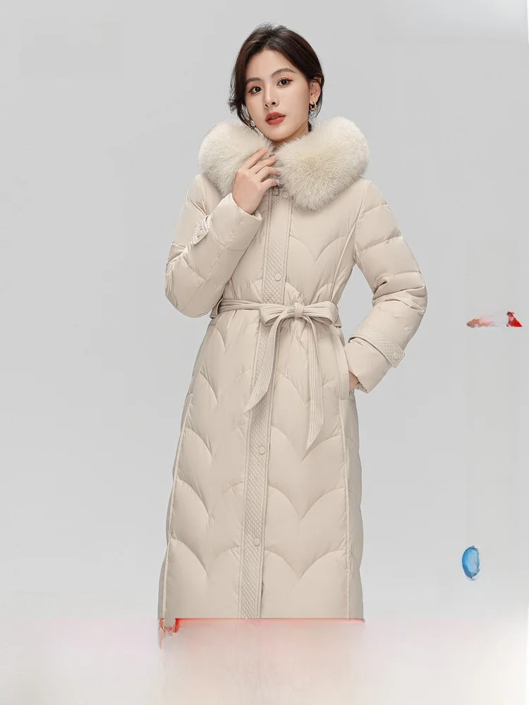 

Ele Long Hooded Women's down Jaet Fur Collar Snow Flng 2023 Winter Thiened Polyester Fiber Lady Commute Sle