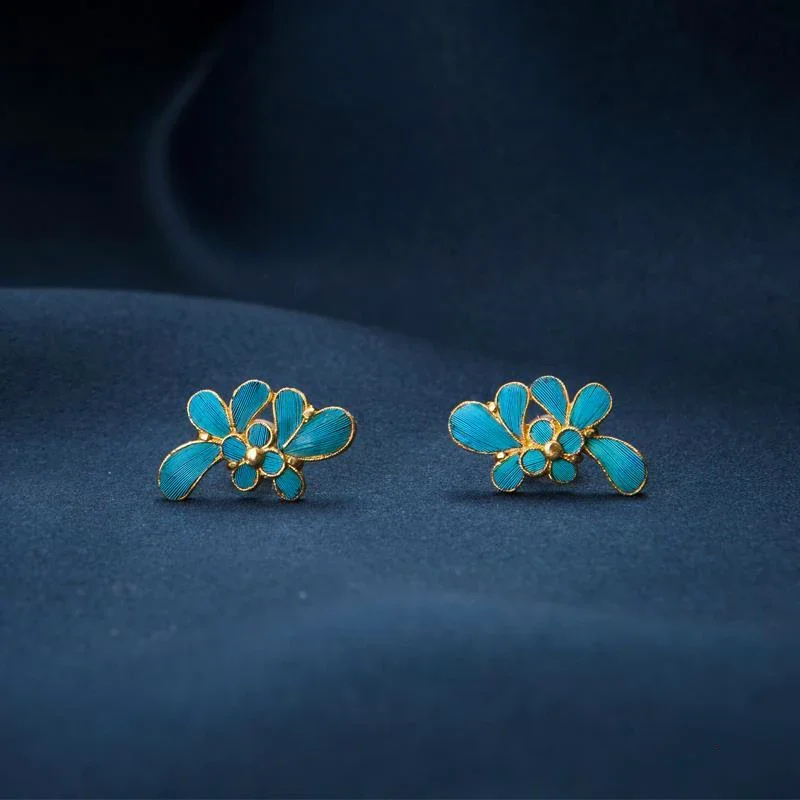 التصميم الأصلي للأقراط النباتية على طراز القصر الكلاسيكي الصيني، مجوهرات نسائية فريدة من نوعها من الغراء المينا والخزف #2