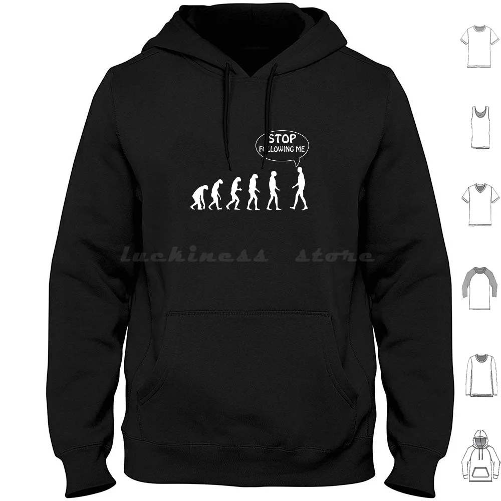 Sweat à capuche « Stop Follow Me » à manches longues, humorisme athée, humorisme universitaire, création, Darwin, évolution, évolutionisme, évoluer, suivre