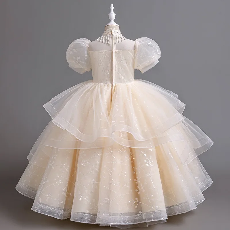 Luxury Flower Girl Elegant Party Dress Princess Sequins Beading Christmas Wedding Dress Tween Children Girl Dress Gauze Vestidos