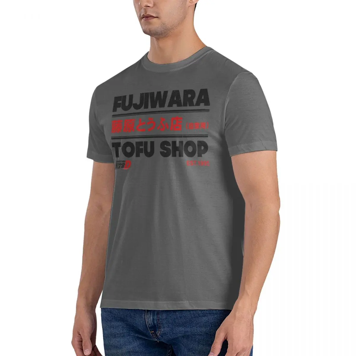 Initial D Fujiwara Sticker Men's T Shirt Initial D Novelty Tee Shirt Short Sleeve Crew Neck T-Shirts 100% Cotton Unique Clothing