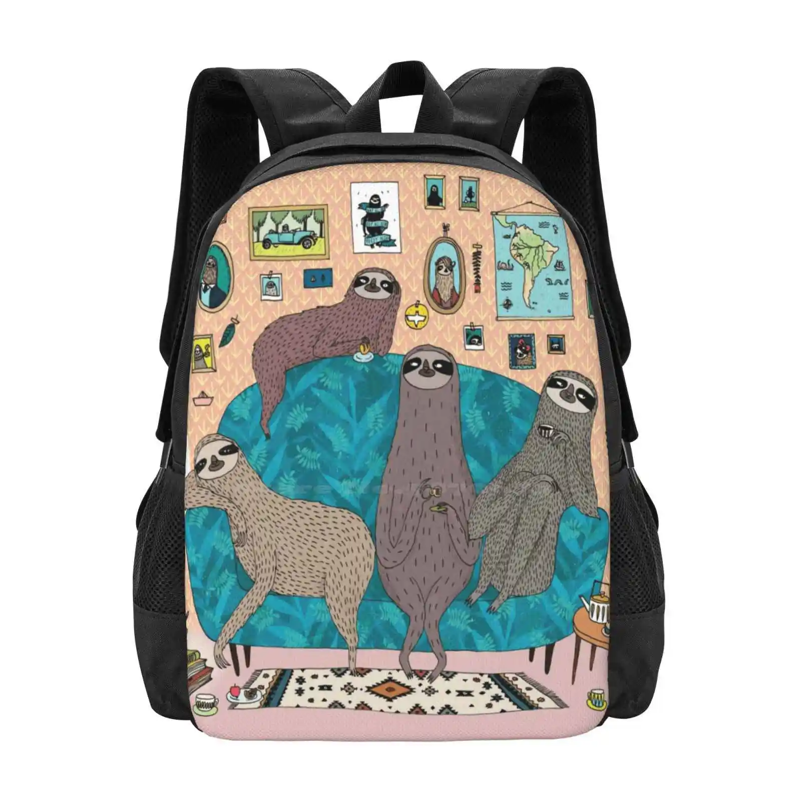 

Lazy Sloths Bag Backpack For Men Women Girls Teenage Sloths Couch Potato Stay Home Home Party Sloth Family Pink Interior Cosy