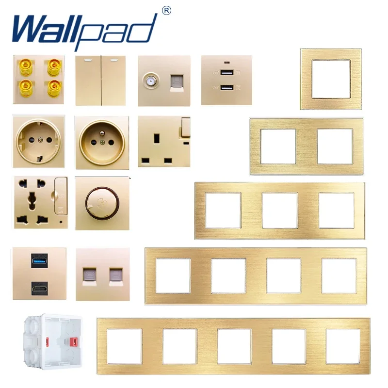 Metal Frame DIY Gold Wall Socket Free Combination Wallpad UK EU Socket USB TV DATA Audio Outlet Plug