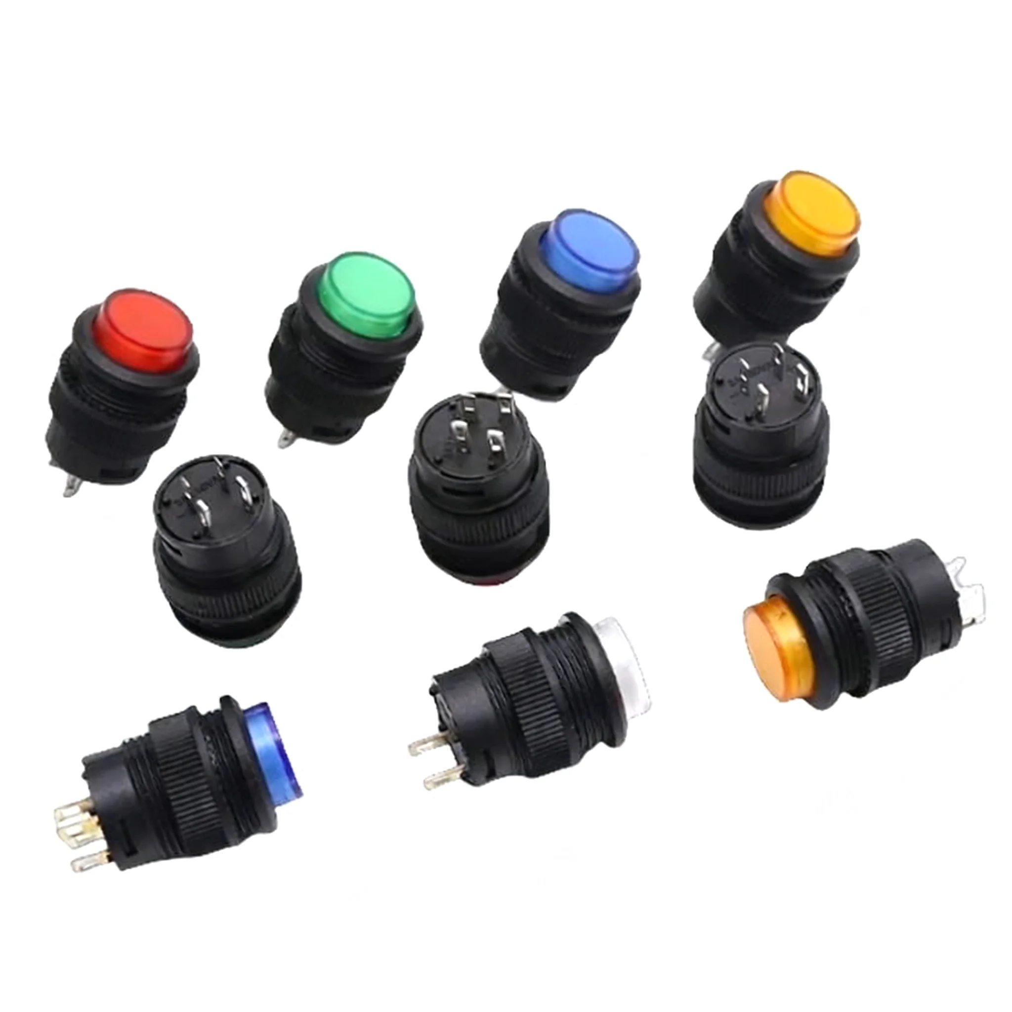 زر 16 مم/R16-503 مع ضوء، إعادة ضبط تشغيل النقطة، مفتاح قفل ذاتي، دائري أحمر وأخضر، 4 دبابيس و2 دبابيس #4