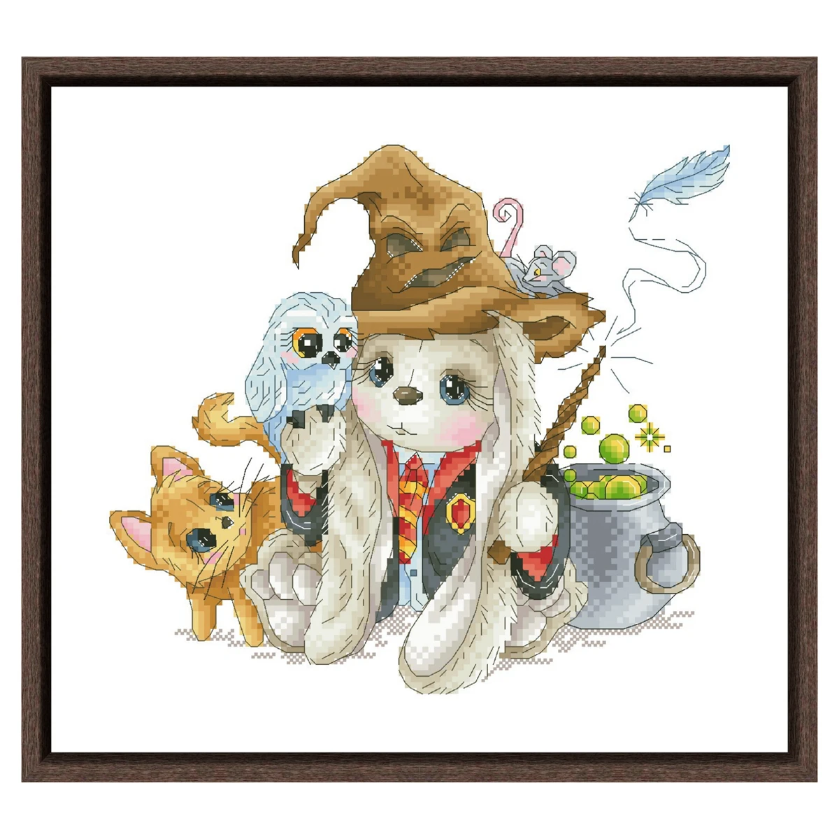 漫画のウサギの絵が描かれたクロスステッチキット,18カラット,14カラット,11カラット,白い生地,綿糸,初心者向けのdiy刺繡キット