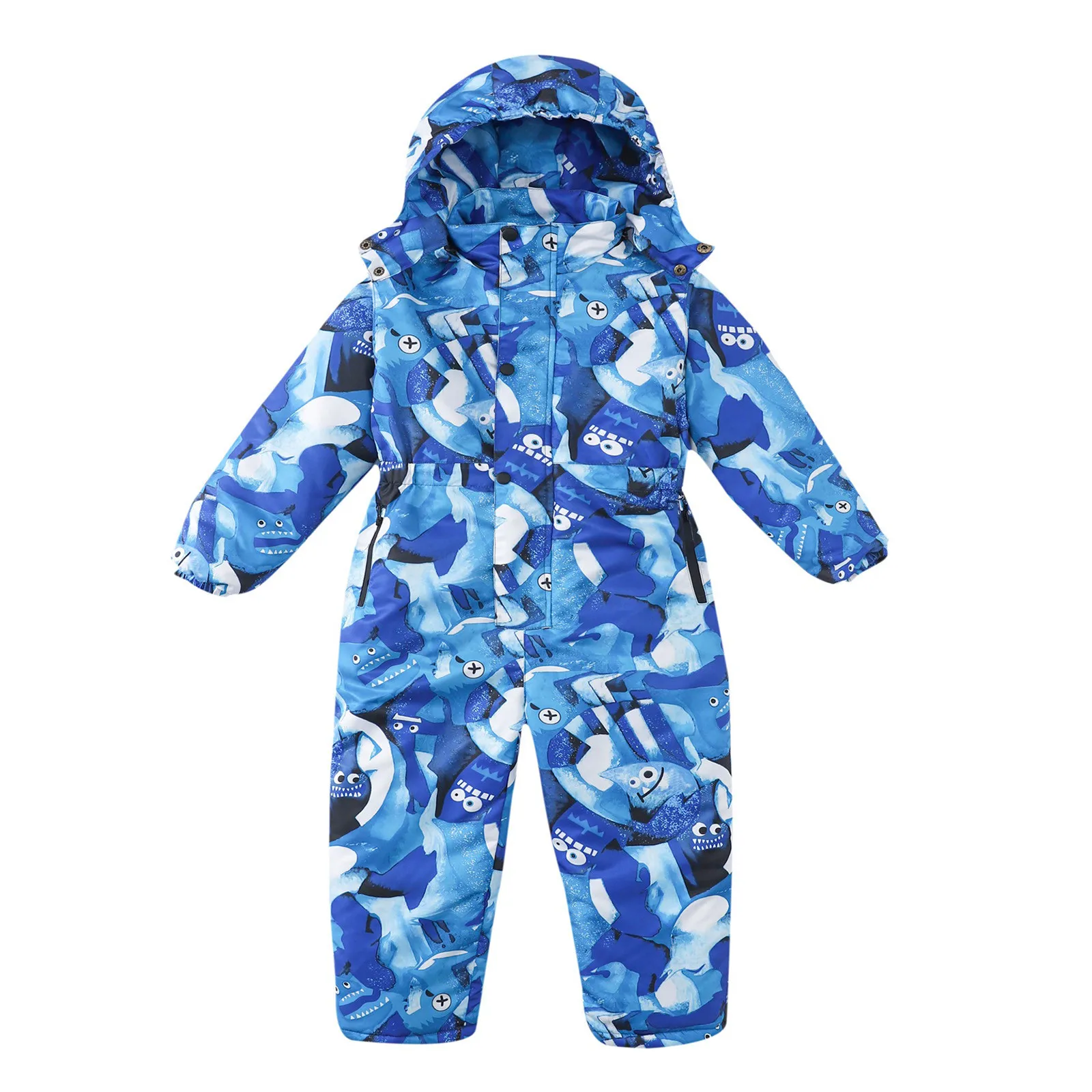 4-12y Kids Boys Girls Winter Thicken Hooded Jumpsuit Coat Outdoor Snowborad Down Jacket Snowsuit Warm Jumpsuit Outwear Snow Wear