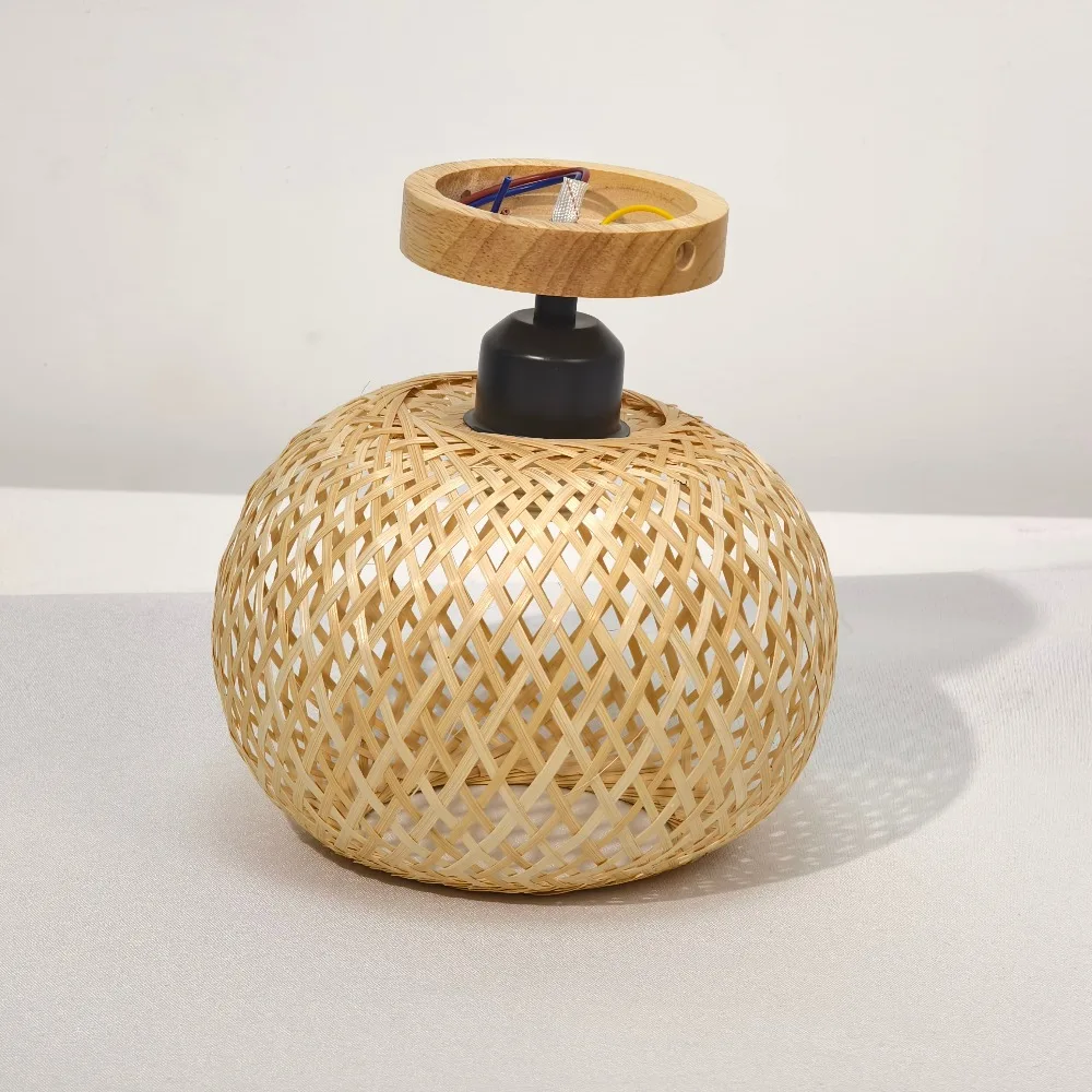 Hand-woven Bamboo Ceiling Lamp Vintage Pastoral Wooden Tea Room Rattan Retro Creative Wabi Sandy Wind Bedroom Ceiling Lamp