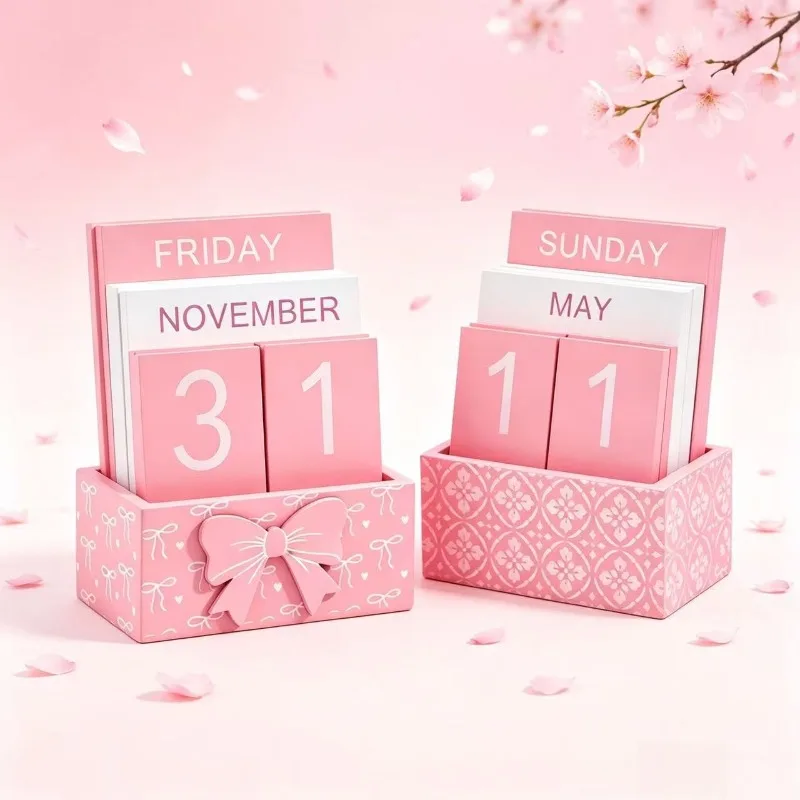 Handmade Wooden Calendar Modern Simple Style Home Office Desk Decor Tabletop Ornament
