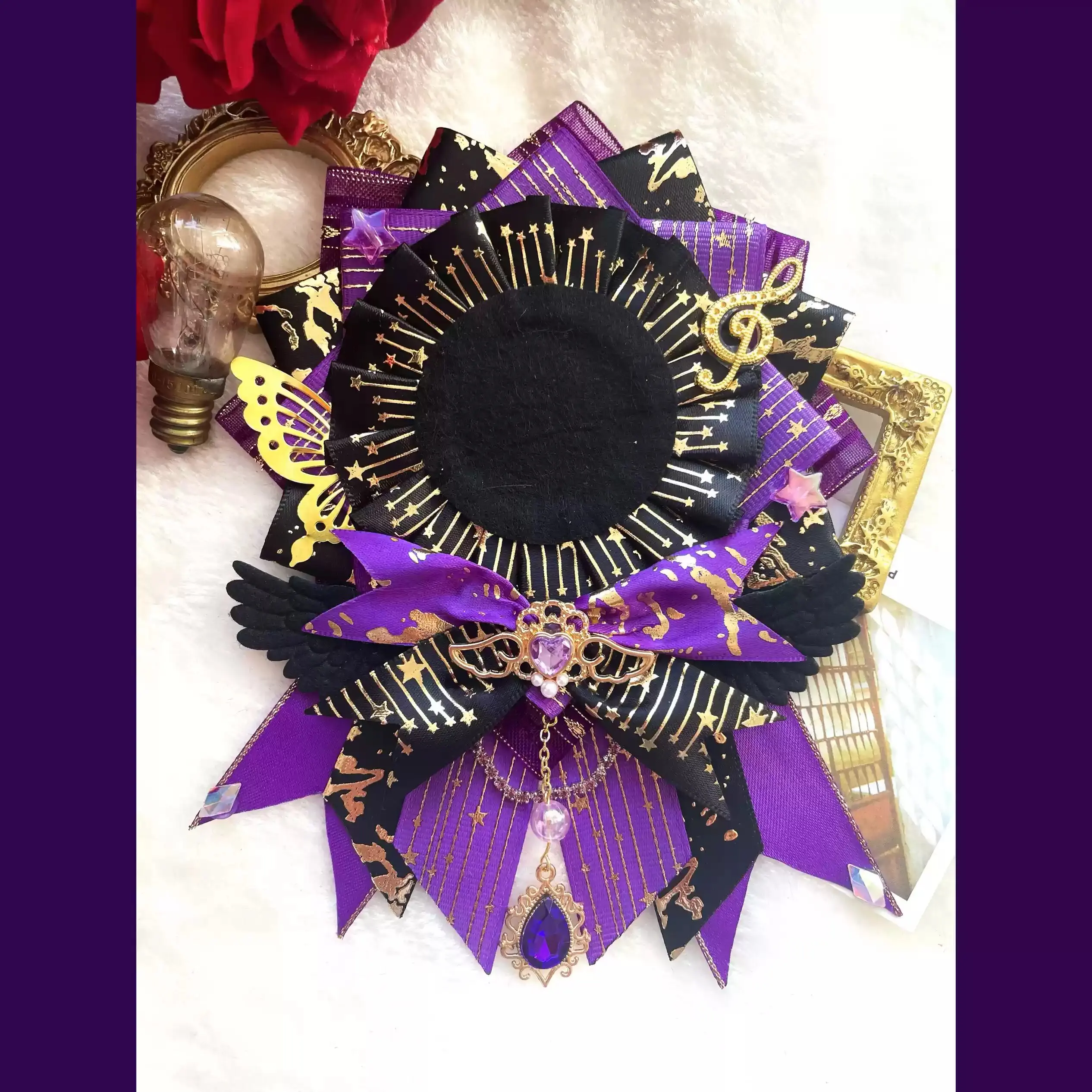 luxury purple badge holder，ita bag ribbon decoration，Appreciation Rosette，long streamers Badge Rosette