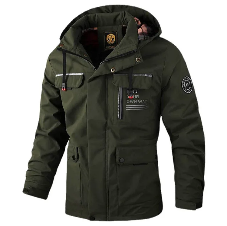 Fashion Men's Casual Windbreaker Jackets Hooded Jacket Man Waterproof Outdoor Soft Shell Winter Coat Clothing Warm Plus Size image 2