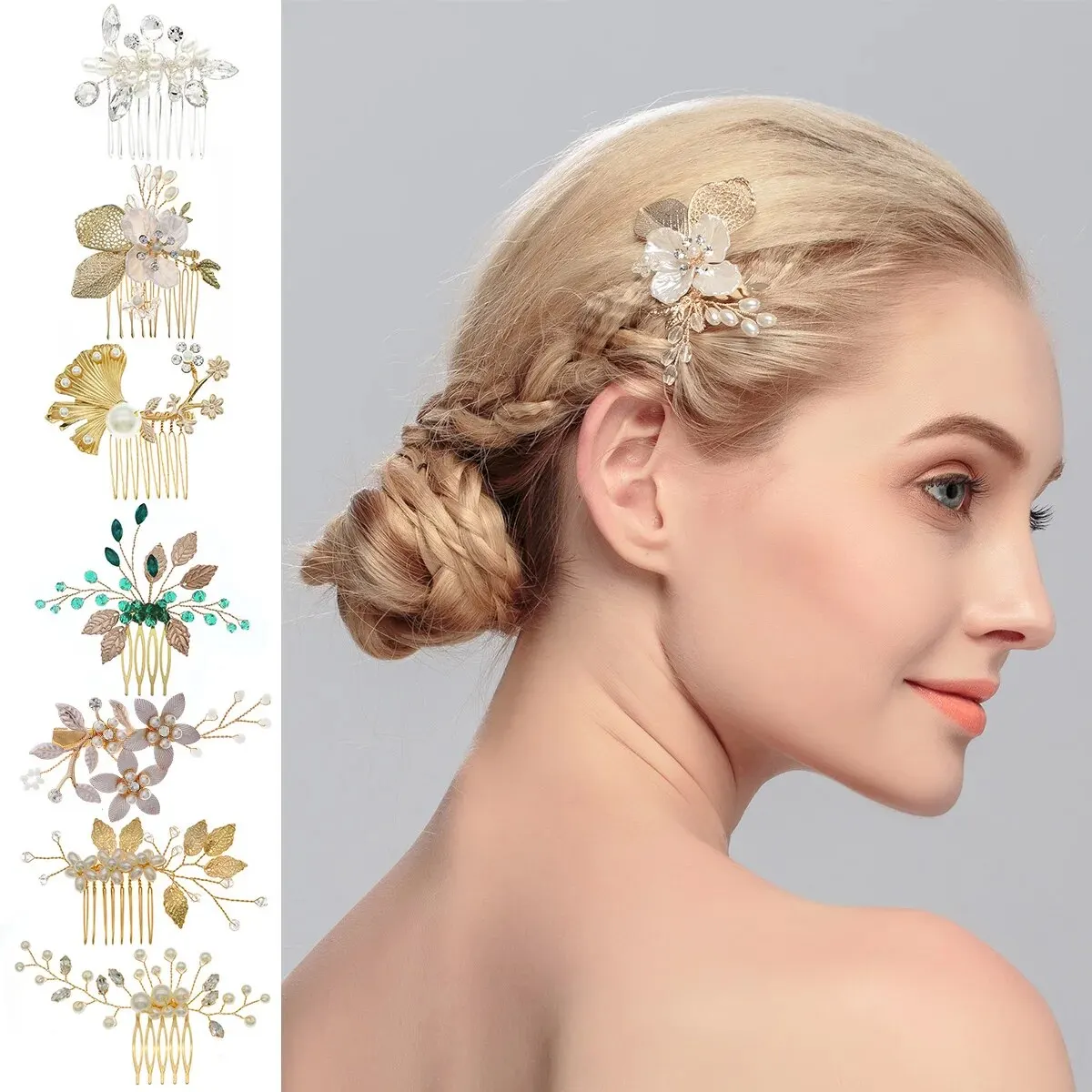 Kristall Perle Braut Haar Kamm Kopfbedeckung Strass Perle Braut Haar Clip Stirnbänder Zubehör Schmuck – Detail 2