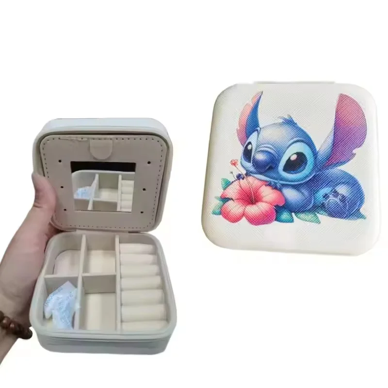 Disney Anime Figures Stitch Dolls Mini Jewelry Necklace Storage Box Girls Earrings Holder Case Kid Kawaii Birthday Case Gifts