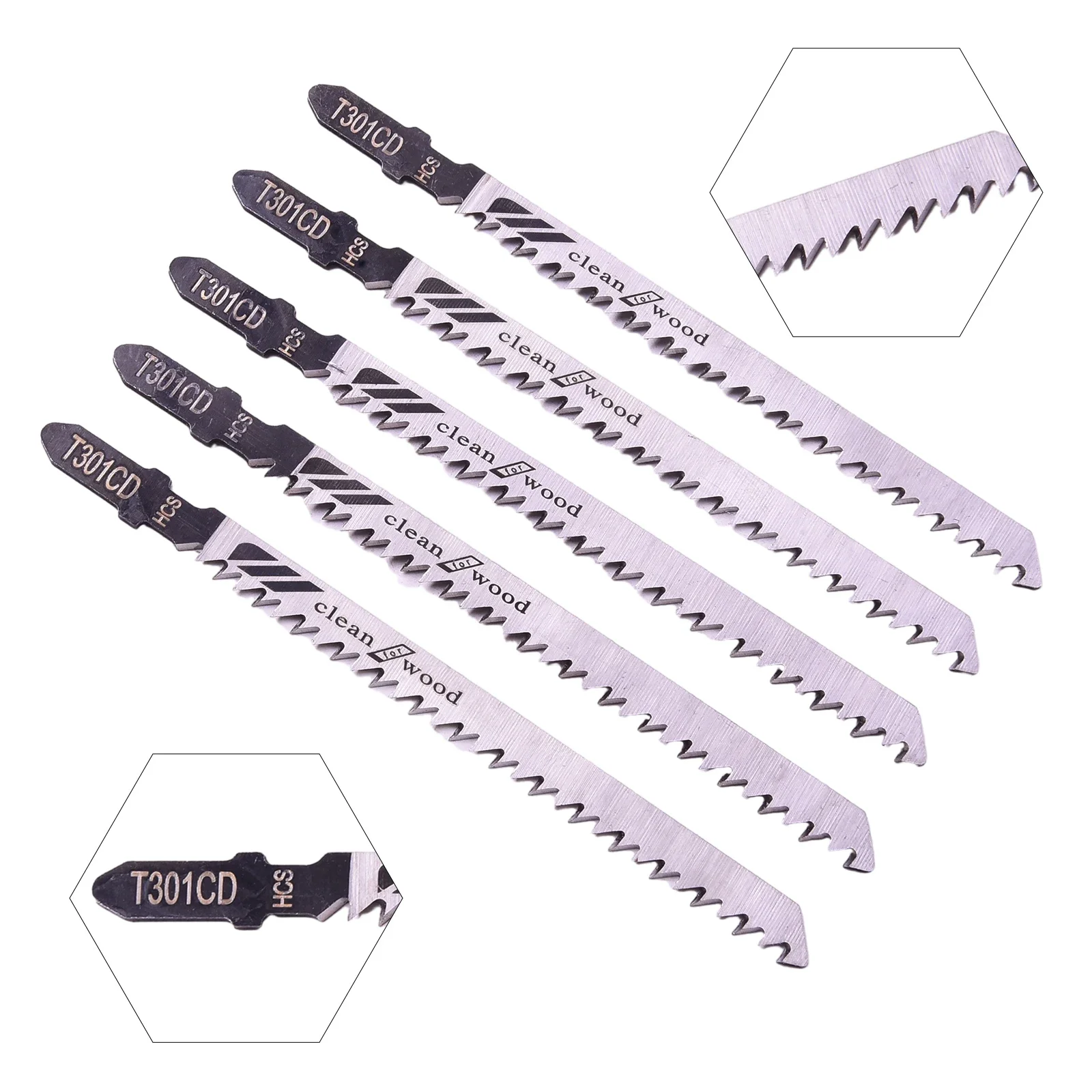 5Pcs T301CD Jigsaw Blade Set High Carbon Steel Reciprocating Saw Blade For Sheet Panels Wood Plastic Metal Cutting Woodworking