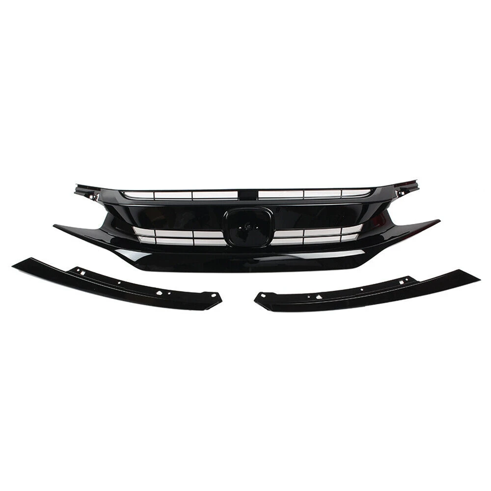 For Honda Civic 10th 2016 2017 2018 Coupe Sedan Front Grille Racing Grills Upper Bumper Intake Hood Mesh Grid Splitter Spoiler