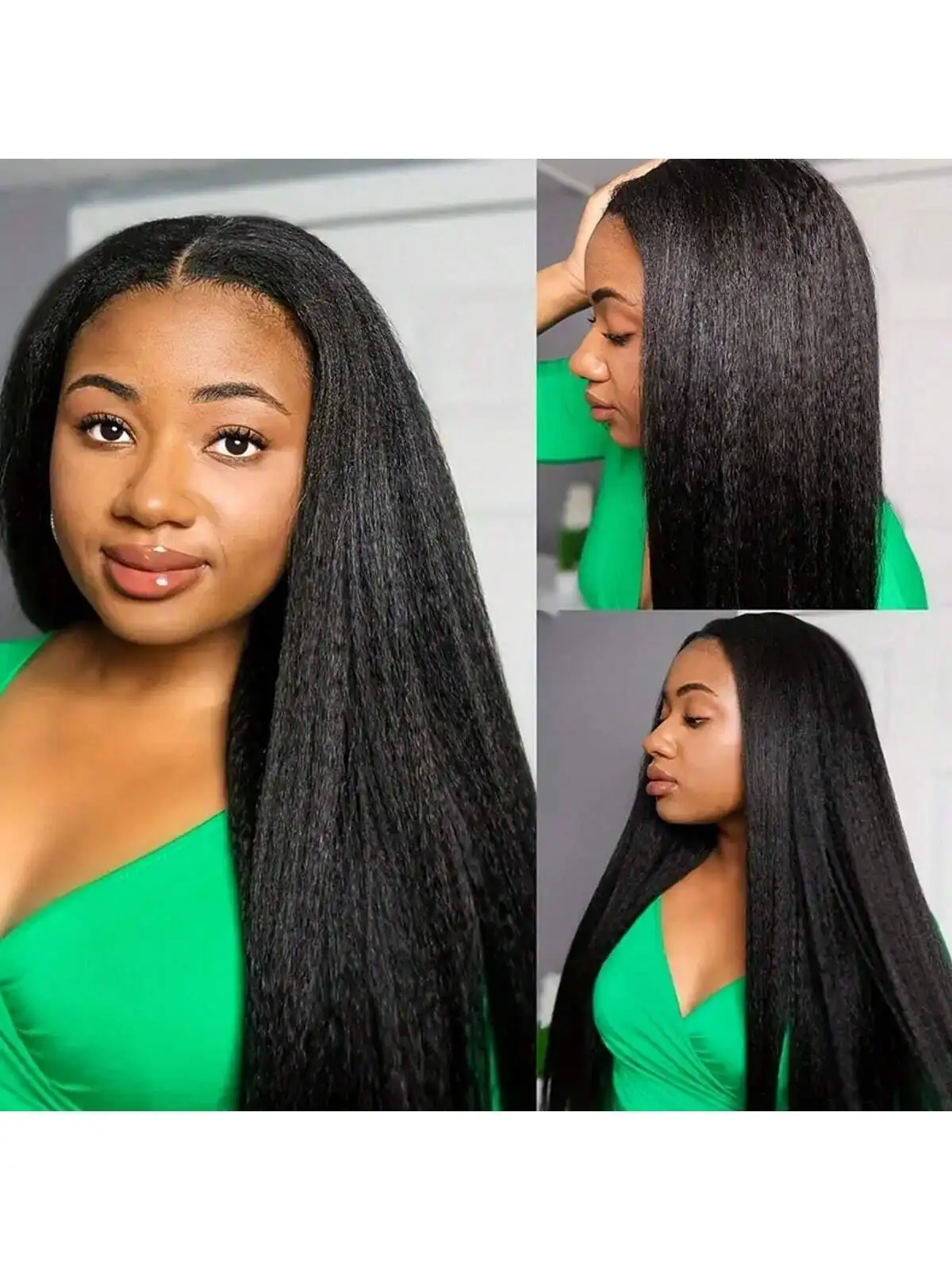 

Kinky Straight Human Hair Wigs 4x4 Lace Closure Wigs Yaki Straight Wig Lace Closure Wig Brazilian Human Hair Wig 220% Density
