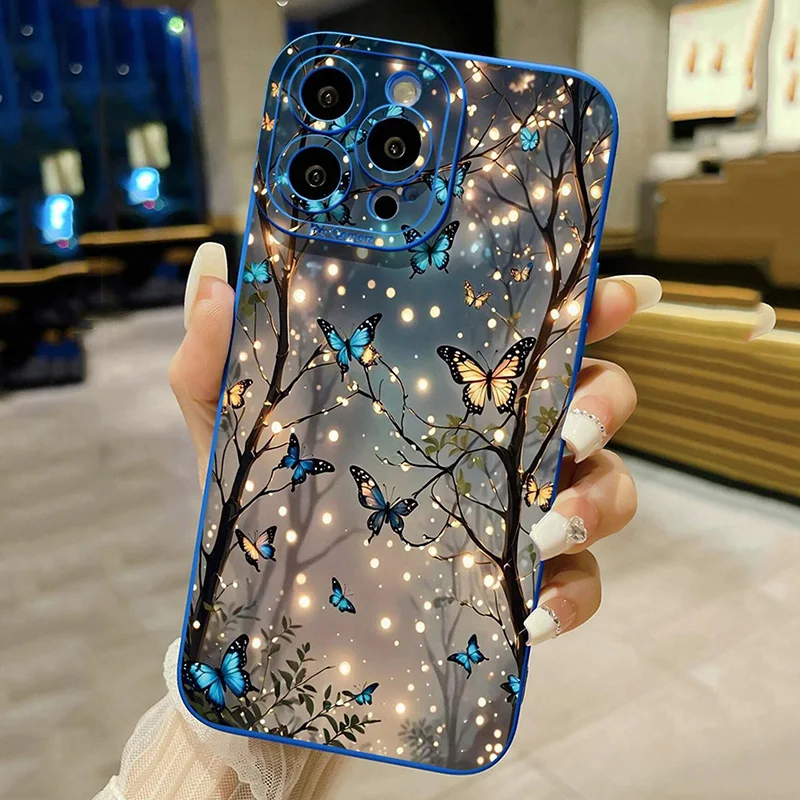 Funda para iPhone 17 que brilla en la oscuridad, diseño de mariposa, funda para teléfono para iPhone 15 14 13 12 11 Pro Max 17 16 15 Pro 16E