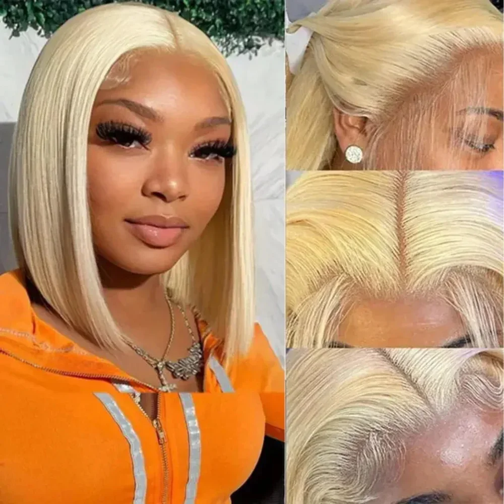 

Brazilian Short Bob Wig 613 Blonde Color Straight 4x4 Lace Closure Virgin Human Hair Wigs 13x4 Lace Frontal Wig for Black Women