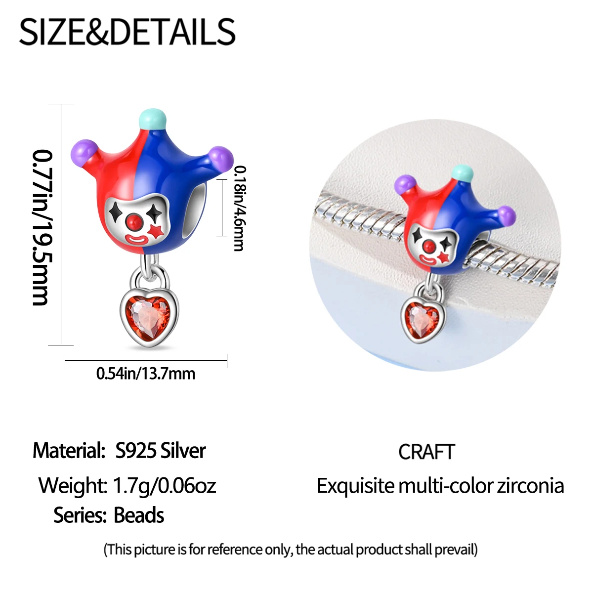Red Blue Clown Red Heart Fit Original 925 Charms Bracelet Beads Joy Laughter Fun Whimsical Jewelry Gifts for Women