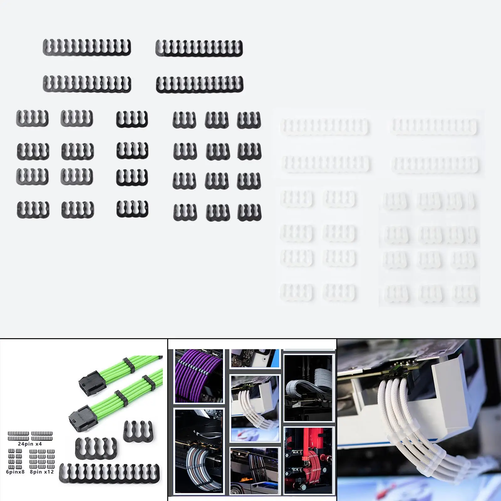 24x GPU 6 Pin Motherboard 24 Pin PC 3 Types Cable Ties Fit for Bundler Organizing Kit Clamp Management
