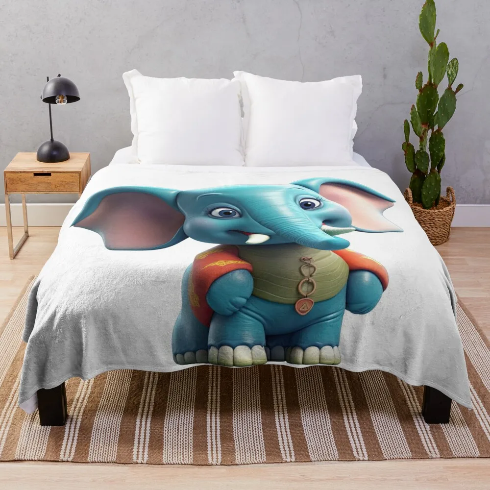 

Cute Blue Elephant in Traditional Outfit Throw Blanket Soft Beds Hair halloween Polar Blankets