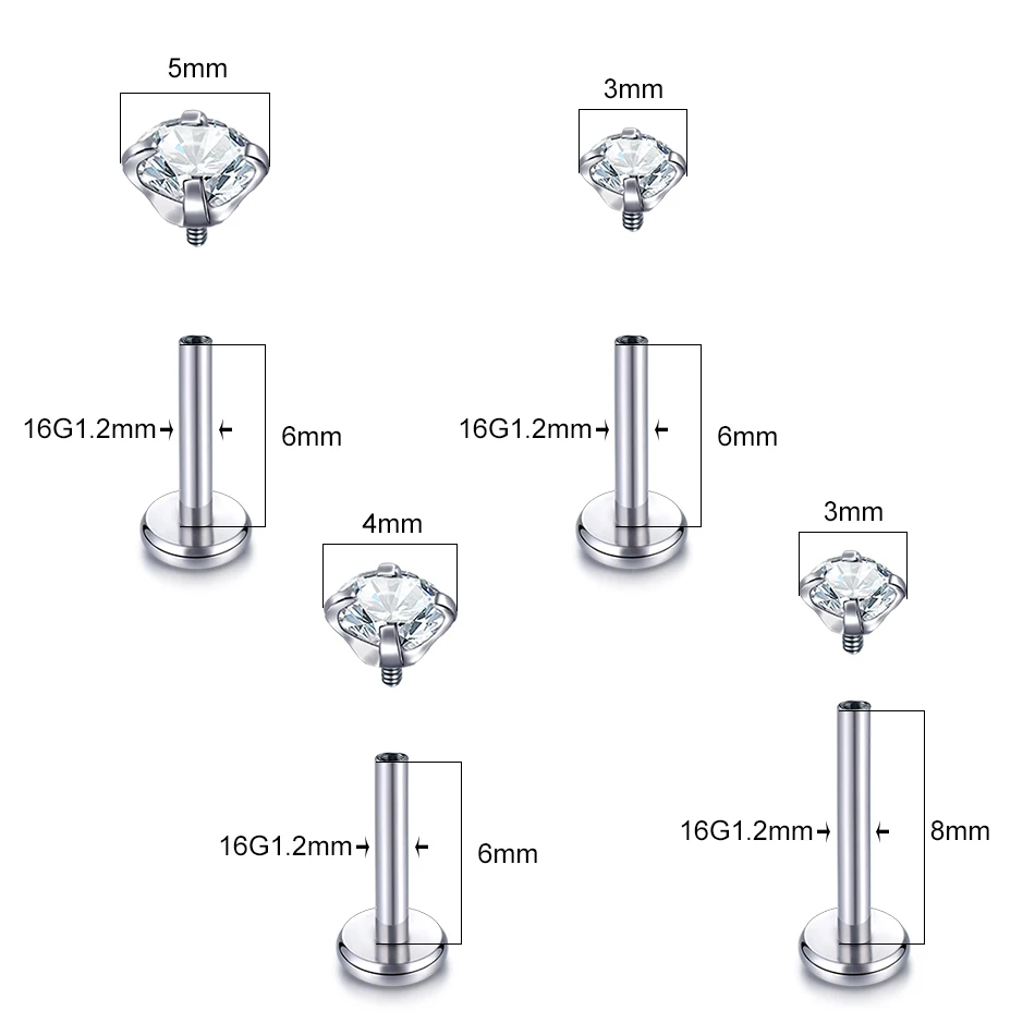 10PCS G23 Titanium Labret Piercings Lip Ring 16G Internal Thread Nose Stud Earring Tragus Helix Cartilage Piercing Body Jewelry
