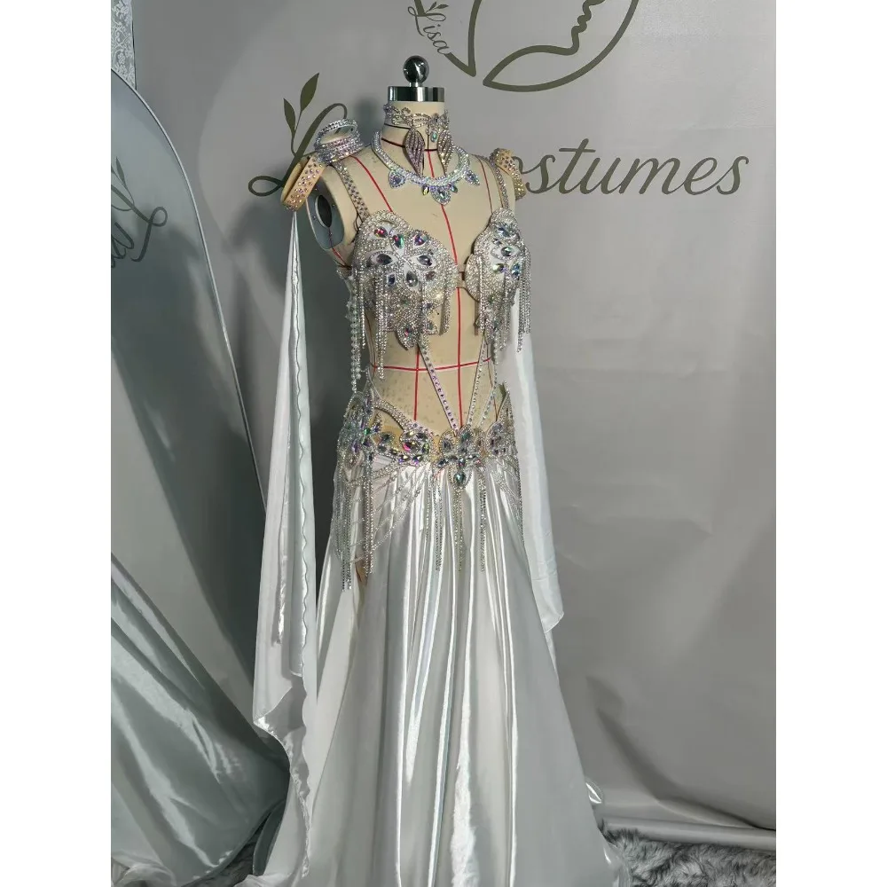 Customized Oriental Dance Baladi Robe Folk Performance Costume Belly Dancewear Saidi Glitter Group Stage Performance Costume