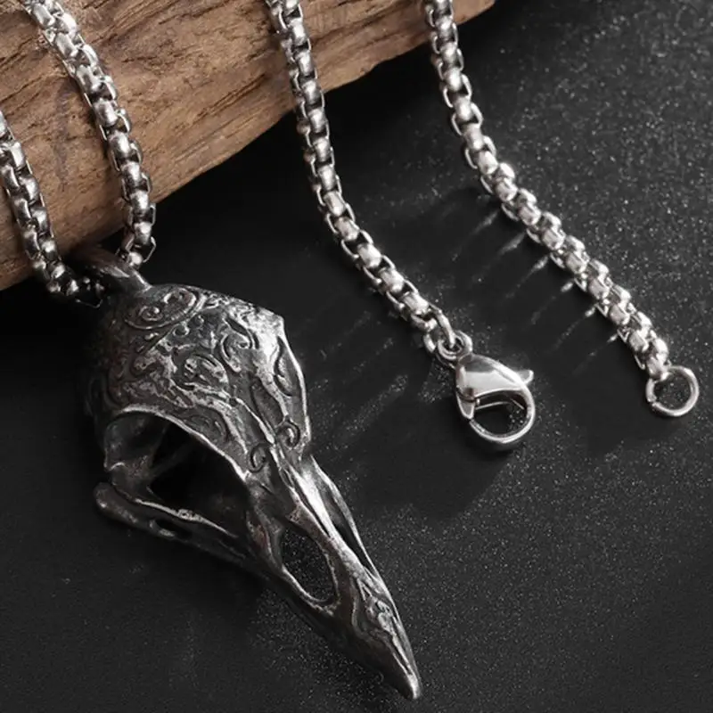 S 1Pcs Retro Nordic Style Crow Skull Pendant Animal Bird Necklace For Men Personalized Jewelry Lucky  Gift
