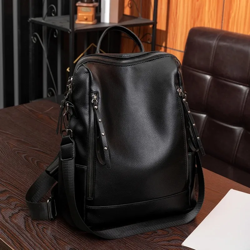 

Large capacity retro style soft women's backpack, convertible shoulder bag, perfect for commuting and travel