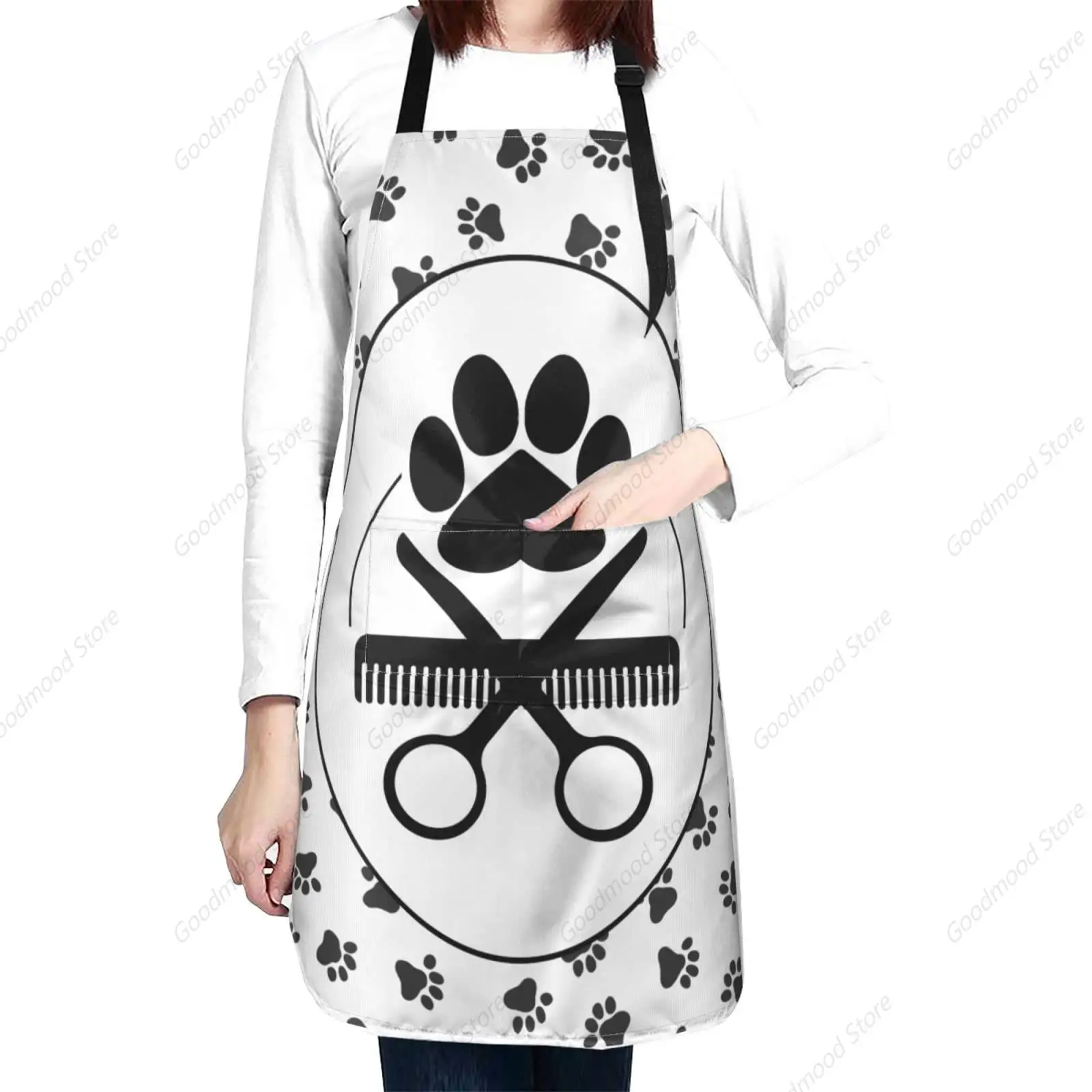 Pet Dogs Grooming Waterproof Apron With 2 Pockets Cute Animal Paws Kitchen Chef Aprons Bibs For Cooking Baking