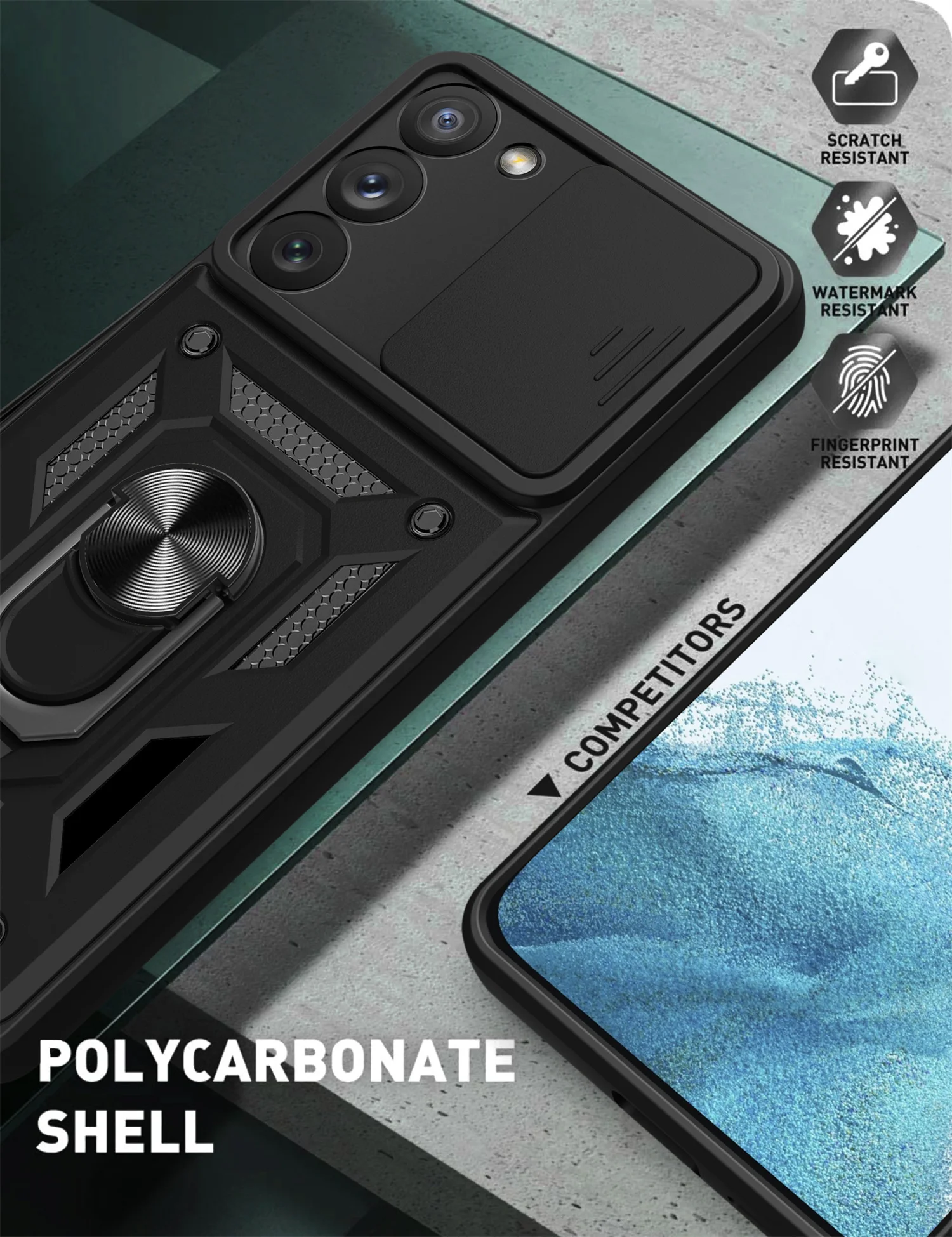 حافظة لهاتف سامسونج جالاكسي S23 بلس، حامل حلقي مغناطيسي، حافظة هاتف لهاتف سامسونج جالاكسي S23 بلس، غطاء خلفي لدرع الكاميرا