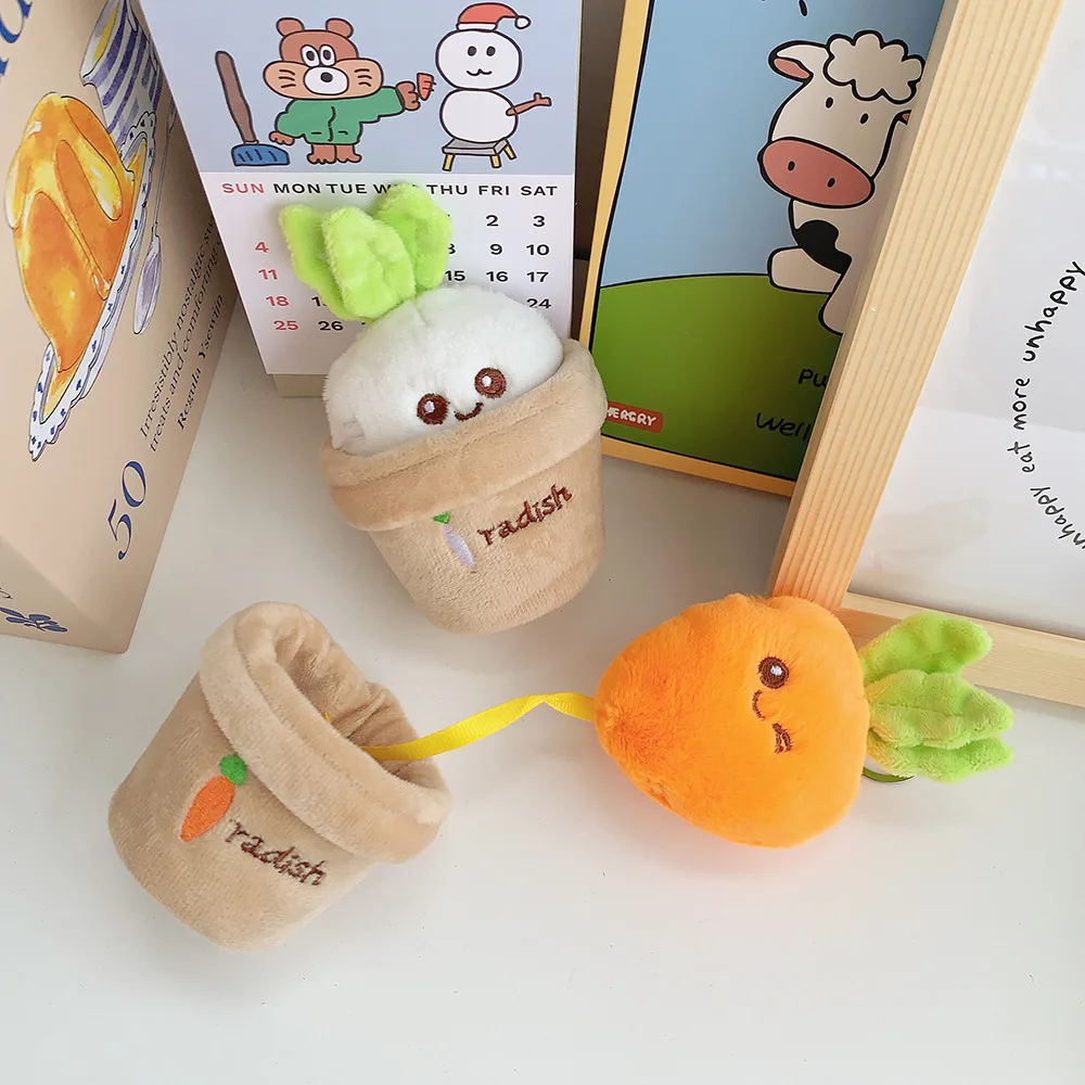 New Ins Cartoon Creative Lawn Potted Radish Plush Toy Pendant Cute Fun Pulling Carrot Keychain Children's Birthday Gift