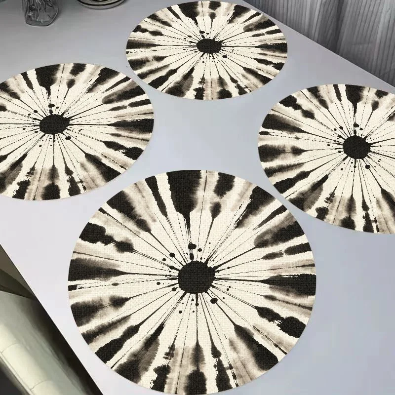 VIKAMA Russian Blue Flower Round Linen Placemats, Heat Resistant Wear-Resistant Washable for Dining Table Decor