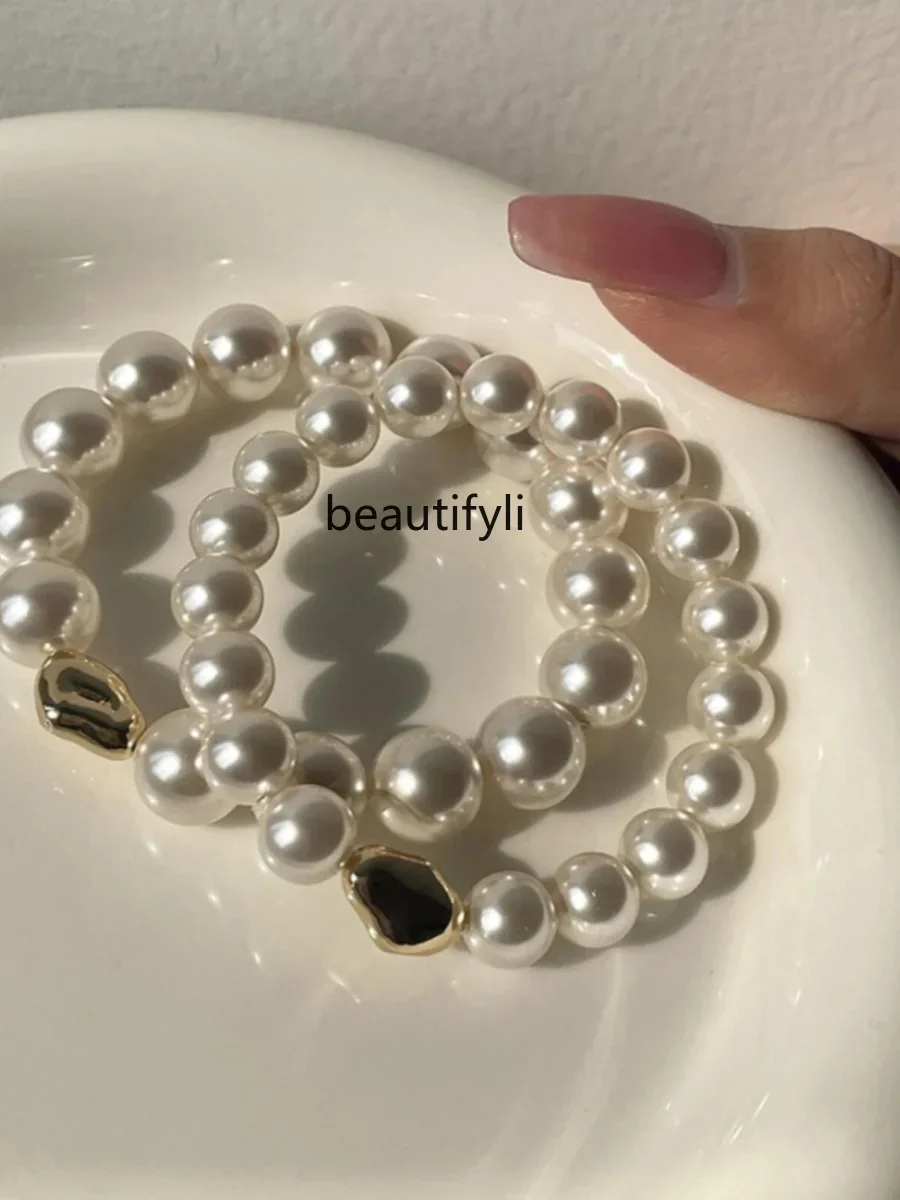 New round pearl bracelet premium light luxury French design retro versatile bracelet