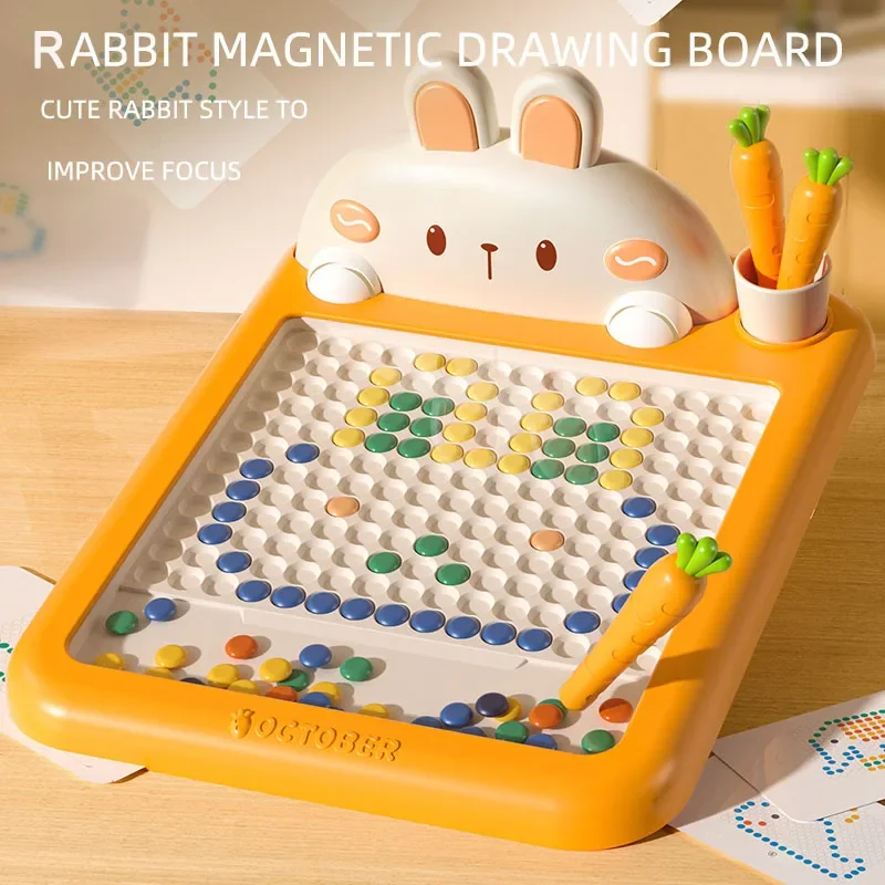 Rabbit Magnetic Drawing Board for Kids - Montessori Toy with Beads Pen Control Graffiti Painting Teaching Tool Children's Gift