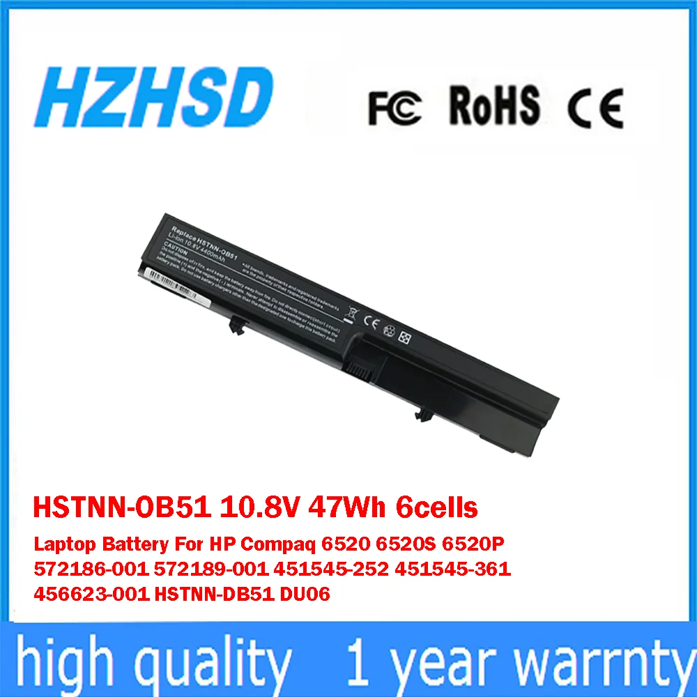 

HSTNN-OB51 10.8V 47Wh 6cells Laptop Battery For HP Compaq6520 6520S 6520P 572186-001 572189-001 451545-252 451545-361 456623-001
