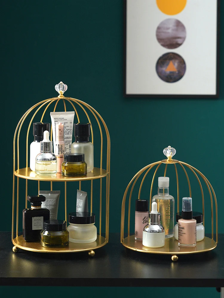 

Iron birdcage lipstick perfume skin care products sorting shelf display shelf dresser desktop cosmetics storage box