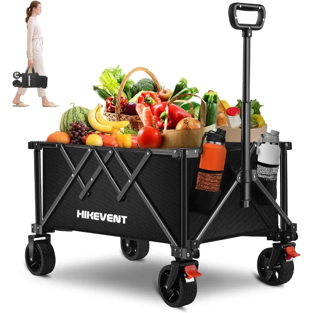 

Collapsible Wagon Cart Foldable with 220lbs Weight Capacity, Utility Grocery Shopping Cart with Wheels,Lightweight Portable Fold